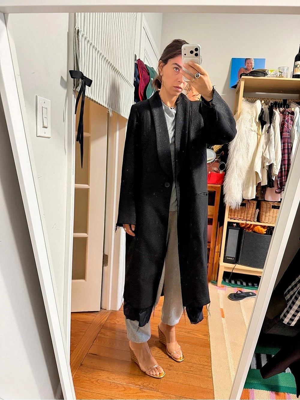 COS Black Long Coat, Size 38